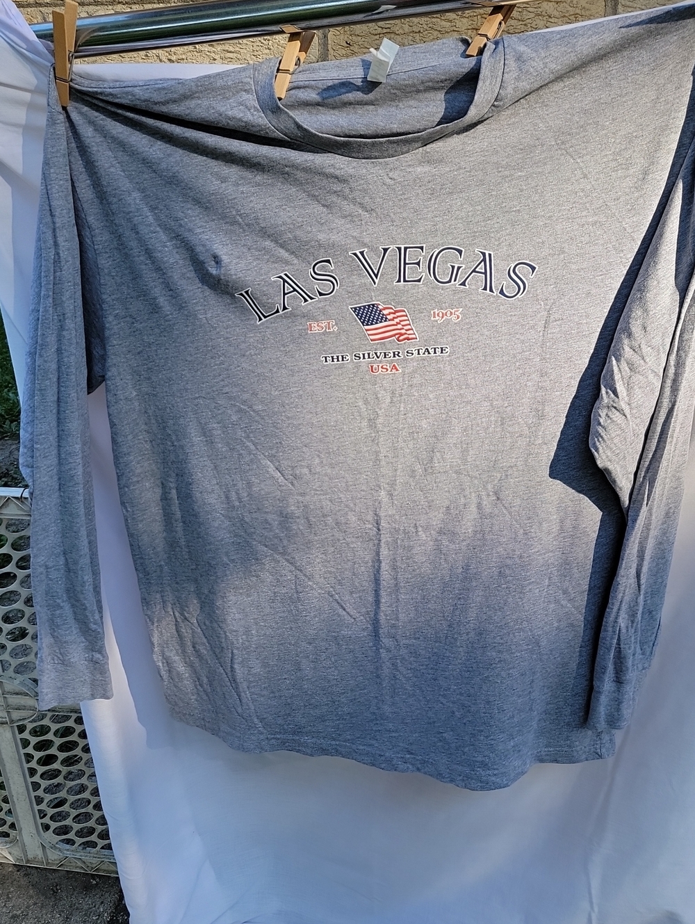 Las Vegas Grey Long Sleeve Tee with Flag Graphic